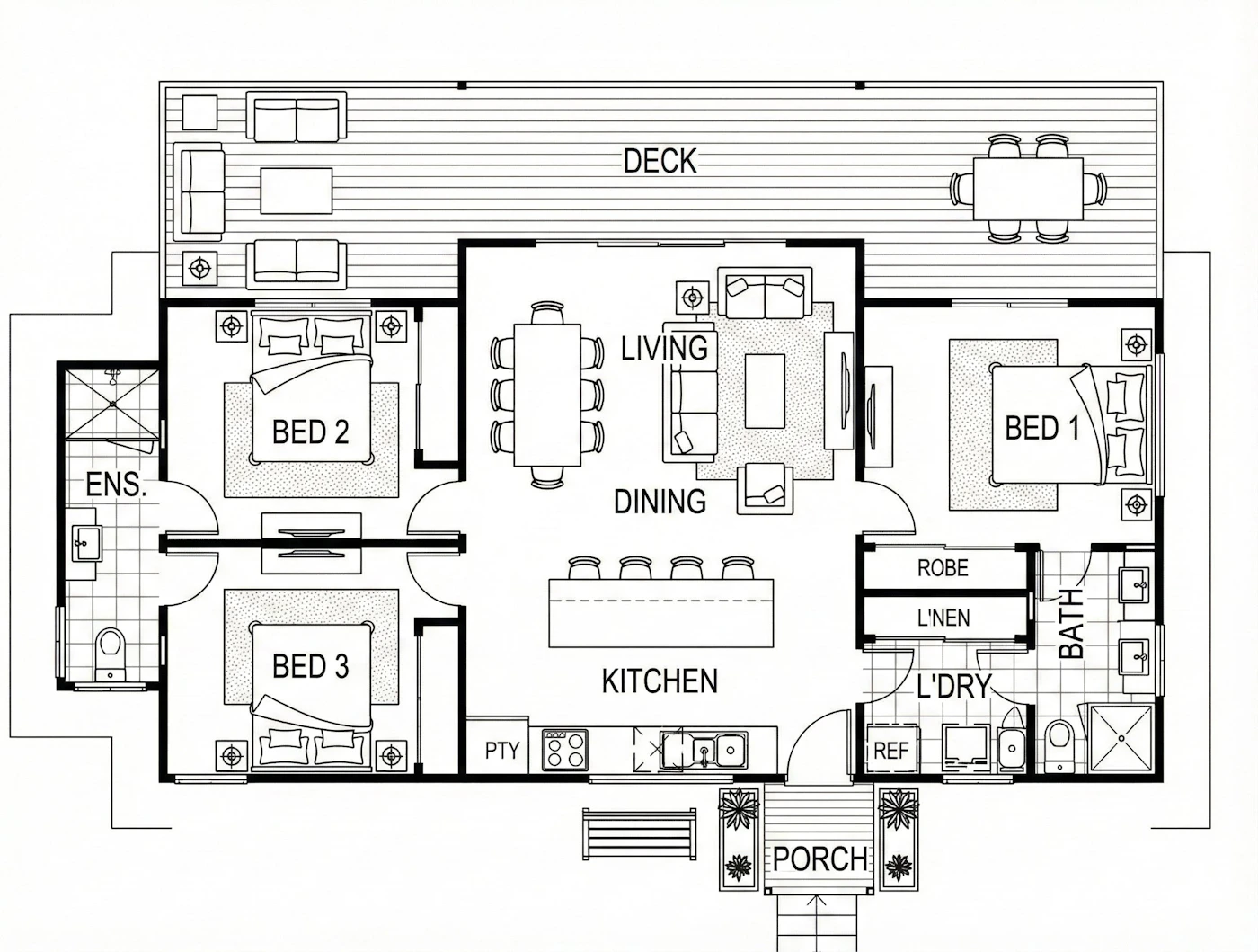 Bangalow 3 Bed Drawing 1
